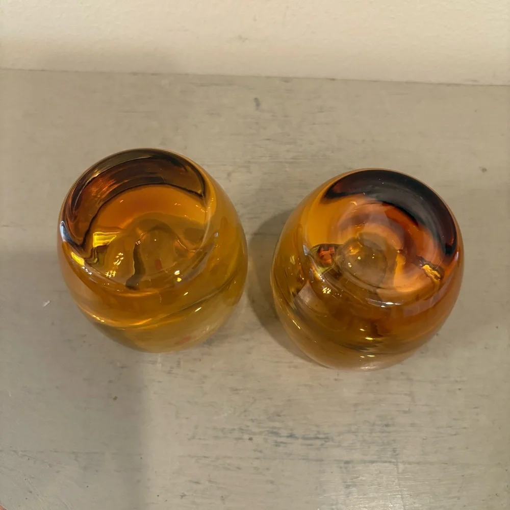 Pair Of Crate&Barrel Amber Topaz Diva Glass Votive Candle Holders